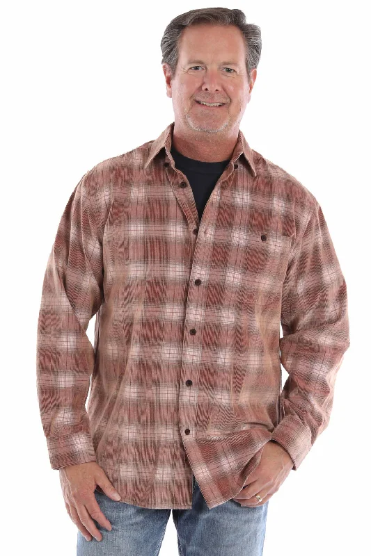Men's Distressed Denim Casual Shirts with Frayed Edges for a Trendy and Rugged LookScully Mens Yarn Dyed Cord Russet 100% Cotton Plaid L/S Shirt