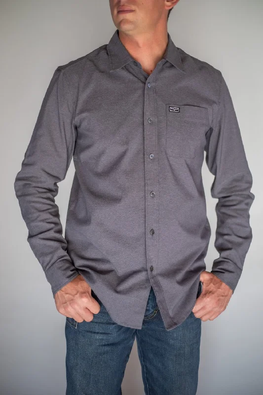 Men's Two - Tone Contrast Panel Casual Shirts in White and Navy for a Stylish and Eye - Catching DesignKimes Ranch Mens Cochise Charcoal Heather Cotton blend L/S Shirt