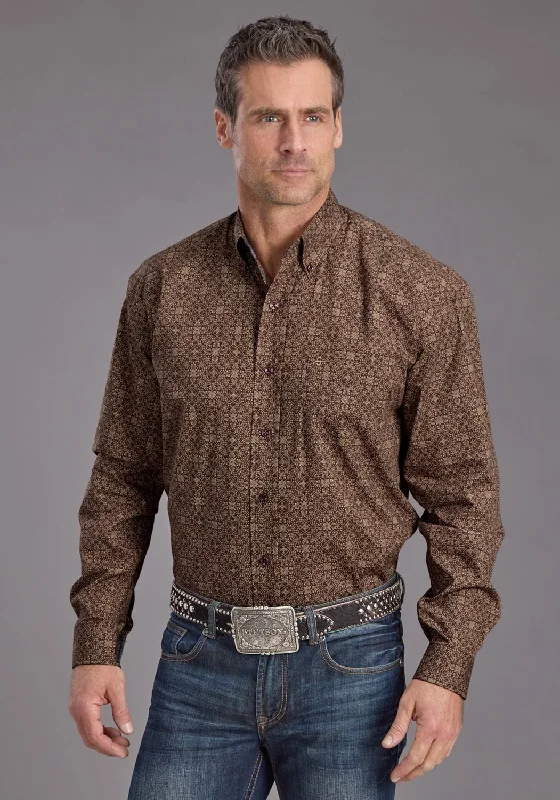 Men's Slim - Fit Printed Floral Casual Shirts in Pastel Colors for a Spring - Inspired VibeStetson Mens 2232 Vintage Ornamental Brown 100% Cotton 1 Pkt L/S Shirt