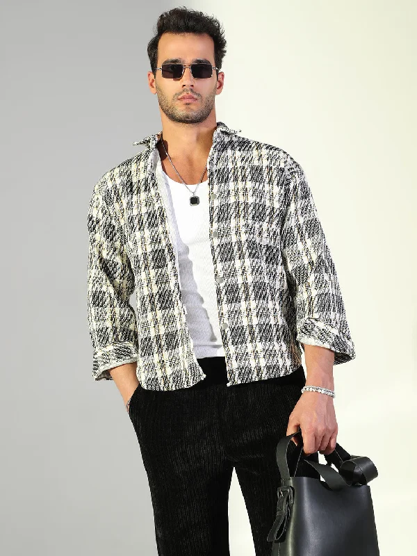 Men's Slim - Fit Printed Floral Casual Shirts in Pastel Colors for a Spring - Inspired VibeMen Checked Black Shacket