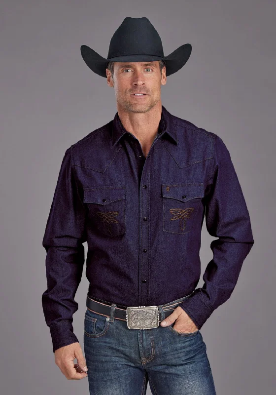 Men's Tailored Fit Checkered Casual Shirts in Multicolor for a Smart - Casual EnsembleStetson Mens Raw Boot Stitch Blue 100% Cotton L/S Shirt