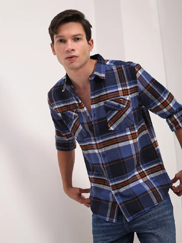 Men's Long - Line Oversized Casual Shirts in Dark Gray for a Relaxed and Modern LookMen Navy Blue Checked Slim Fit Shirt Men's Long - Line Oversized Casual Shirts in Dark Gray for a Relaxed and Modern LookMen Navy Blue Checked Slim Fit Shirt