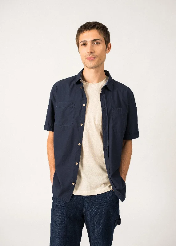 Men's Shearling - Lined Collar Casual Shirts in Brown for a Rustic and Warm AppealIsaac Short-Sleeved Shirt – cotton (MARINE)