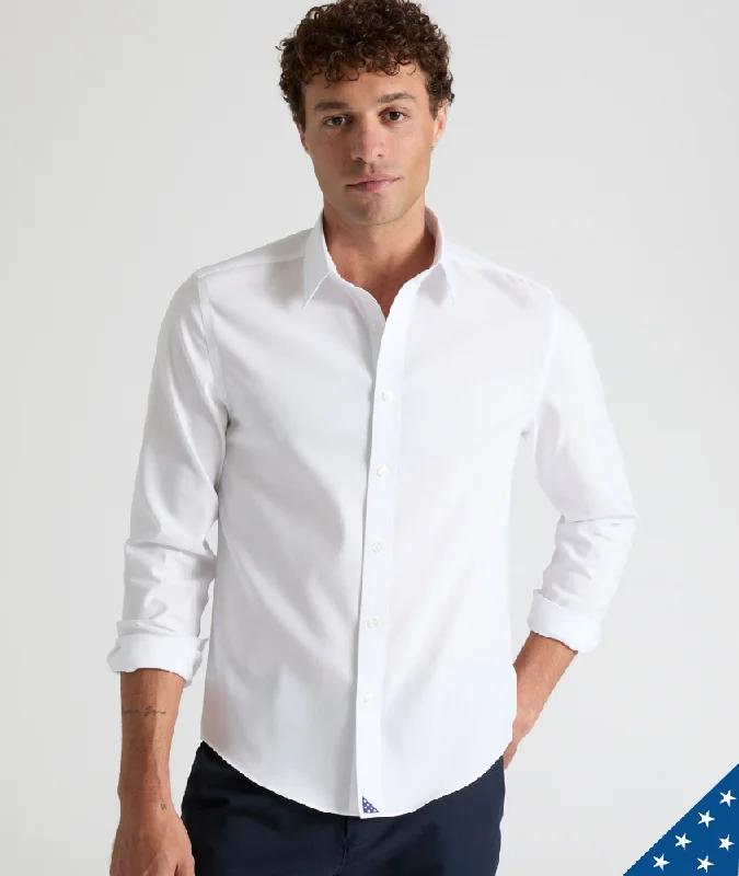 Men's Two - Tone Contrast Panel Casual Shirts in White and Navy for a Stylish and Eye - Catching DesignWrinkle-Free Folds of Honor Shirt