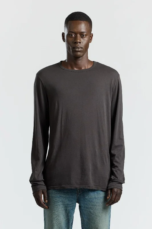 Men's Distressed Denim Casual Shirts with Frayed Edges for a Trendy and Rugged LookClassic Crew Long Sleeve Shirt Men's Distressed Denim Casual Shirts with Frayed Edges for a Trendy and Rugged LookClassic Crew Long Sleeve Shirt