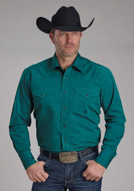 Men's Short - Sleeve Linen Casual Shirts in Light Khaki for a Breathable Summer OptionRoper Mens 2249 Black Fill Teal 100% Cotton L/S Shirt Men's Short - Sleeve Linen Casual Shirts in Light Khaki for a Breathable Summer OptionRoper Mens 2249 Black Fill Teal 100% Cotton L/S Shirt