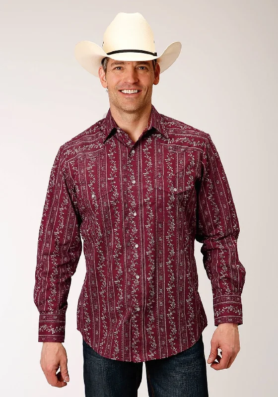 Men's Organic Cotton Casual Shirts with a Soft Handfeel for Everyday ComfortRoper Mens Brick Red Cotton Blend Cream Wallpaper L/S Shirt Men's Organic Cotton Casual Shirts with a Soft Handfeel for Everyday ComfortRoper Mens Brick Red Cotton Blend Cream Wallpaper L/S Shirt