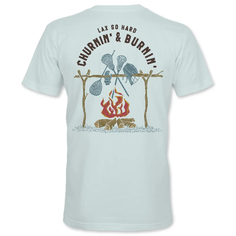 Men's Embroidered Detail Casual Shirts in Beige for a Touch of EleganceBoys Churnin & Burnin Lacrosse T-Shirt - Ice Blue