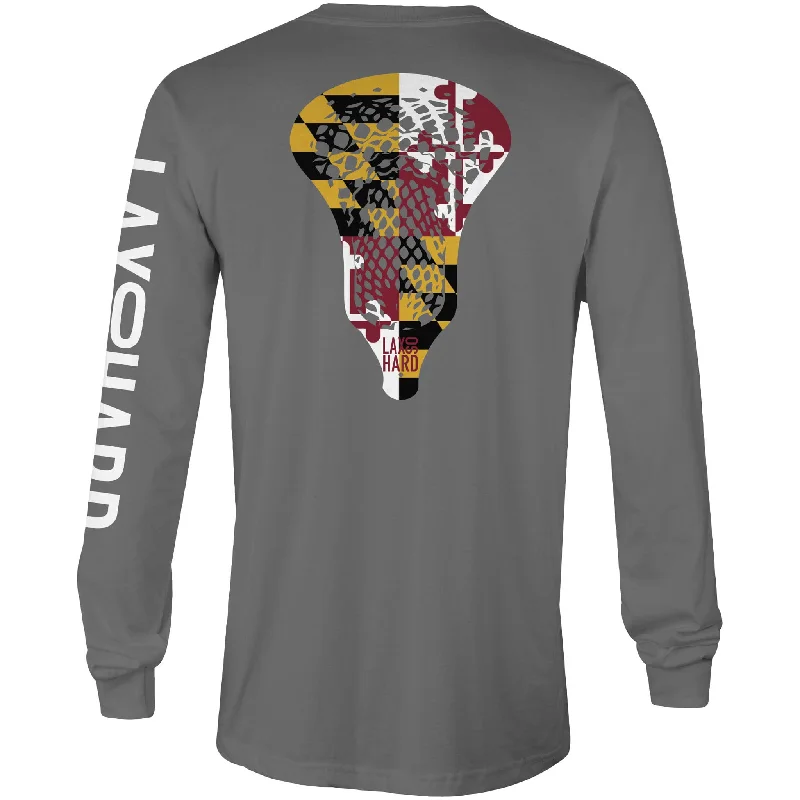 Men's Long - Line Oversized Casual Shirts in Dark Gray for a Relaxed and Modern LookMens Maryland Lacrosse Long Sleeve T-Shirt