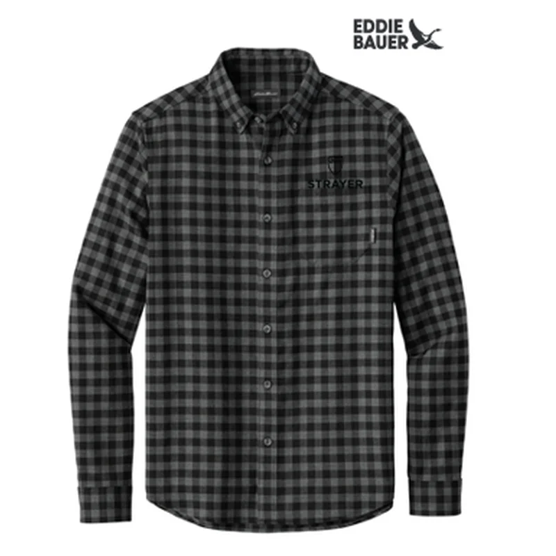 Men's Sustainable Recycled Material Casual Shirts for Eco - Conscious ConsumersSTRAYER - Eddie Bauer® Long Sleeve Favorite Flannel Plaid Shirt - Deep Black Mini Buffalo