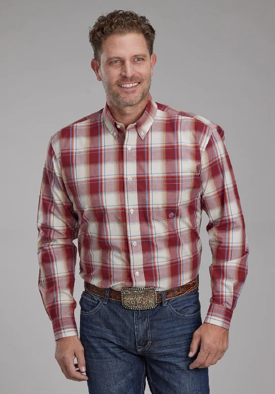 Men's Short - Sleeve Linen Casual Shirts in Light Khaki for a Breathable Summer OptionRoper Mens 57 Chevy Plaid Red/White 100% Cotton 1 Pkt L/S Shirt