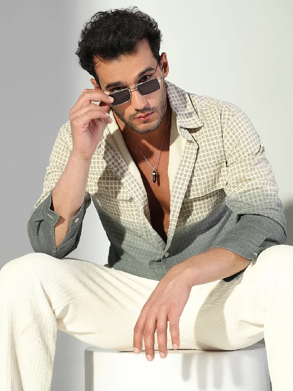 Men's Linen Blend Casual Shirts with Roll - Up Sleeves for a Summer Beach LookMen Ombre Beige Shacket Men's Linen Blend Casual Shirts with Roll - Up Sleeves for a Summer Beach LookMen Ombre Beige Shacket