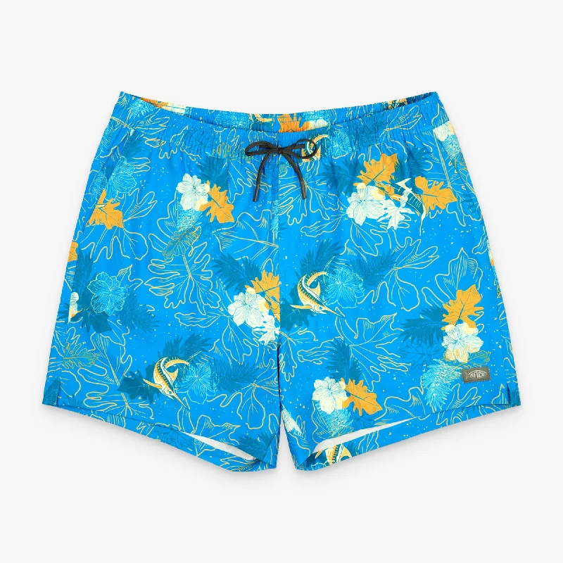 Men's Linen Blend Casual Shirts with Roll - Up Sleeves for a Summer Beach LookStrike Swim Shorts | Blue Water