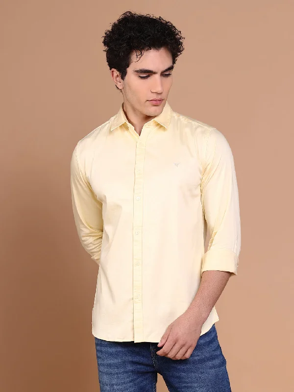 Men's Button - Down Oxford Casual Shirts in Crisp White for a Classic and Versatile StyleMen Yellow Solid Shirt