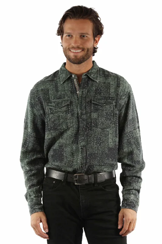 Men's Shearling - Lined Collar Casual Shirts in Brown for a Rustic and Warm AppealScully Mens Signature Crack Wash Forest 100% Cotton L/S Shirt