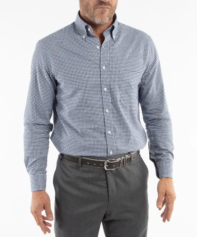 Men's Long - Line Oversized Casual Shirts in Dark Gray for a Relaxed and Modern LookSignature Brushed Cotton Gingham Long Sleeve Sport Shirt