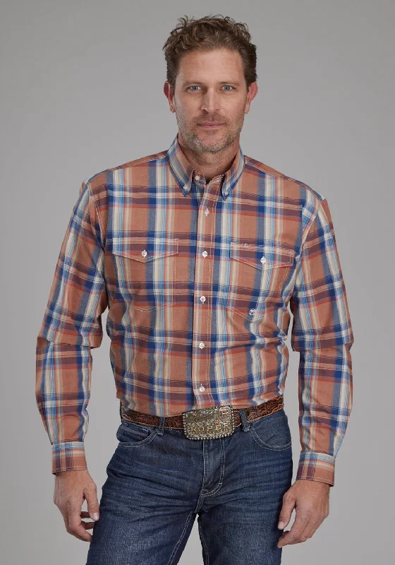 Men's Two - Tone Contrast Panel Casual Shirts in White and Navy for a Stylish and Eye - Catching DesignRoper Mens Falling Leaves Plaid Multi-Color 100% Cotton Btn L/S Shirt