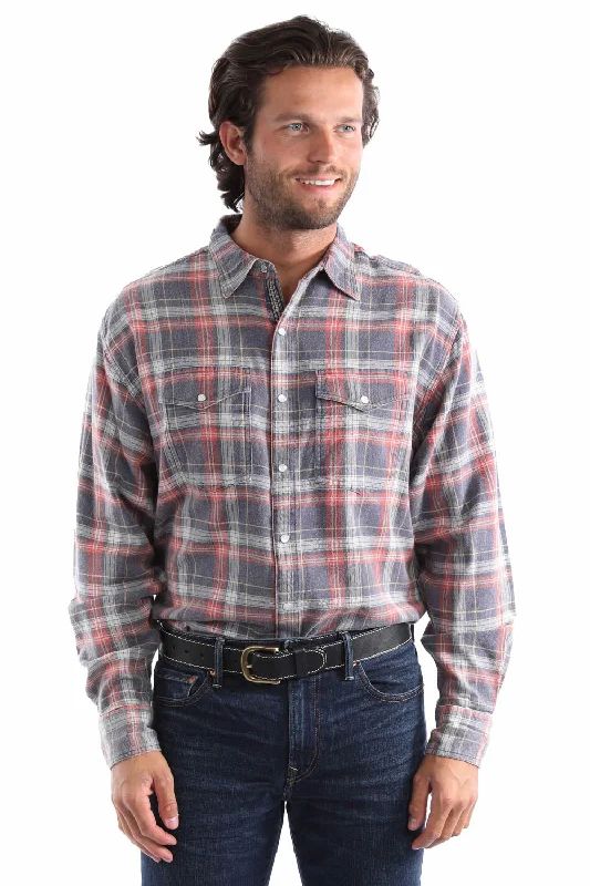 Men's Short - Sleeve Linen Casual Shirts in Light Khaki for a Breathable Summer OptionScully Mens Signature Acid Wash Blue 100% Cotton L/S Shirt