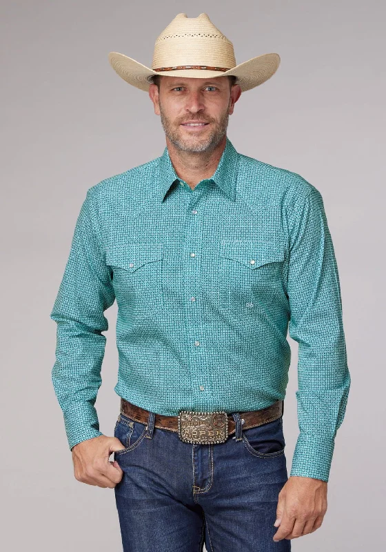 Men's Shearling - Lined Collar Casual Shirts in Brown for a Rustic and Warm AppealRoper Mens Stretch Neat Teal Cotton Blend Tall L/S Shirt