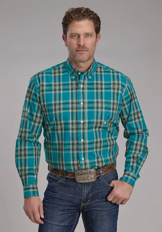 Men's Slim - Fit Printed Floral Casual Shirts in Pastel Colors for a Spring - Inspired VibeRoper Mens 2246 Real Plaid Teal 100% Cotton 1 Pkt L/S Shirt