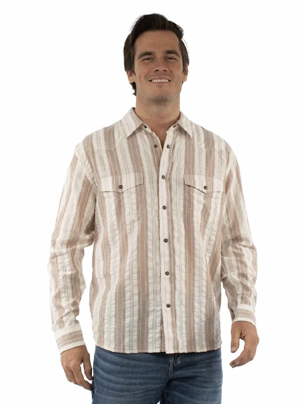 Men's Slim - Fit Printed Floral Casual Shirts in Pastel Colors for a Spring - Inspired VibeScully Mens Western Stripe Seersucker Tan 100% Cotton L/S Shirt
