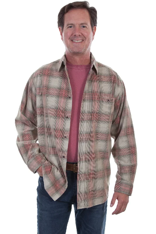 Men's Tailored Fit Checkered Casual Shirts in Multicolor for a Smart - Casual EnsembleScully Mens Stone/Red 100% Cotton Cord Plaid L/S Shirt Men's Tailored Fit Checkered Casual Shirts in Multicolor for a Smart - Casual EnsembleScully Mens Stone/Red 100% Cotton Cord Plaid L/S Shirt