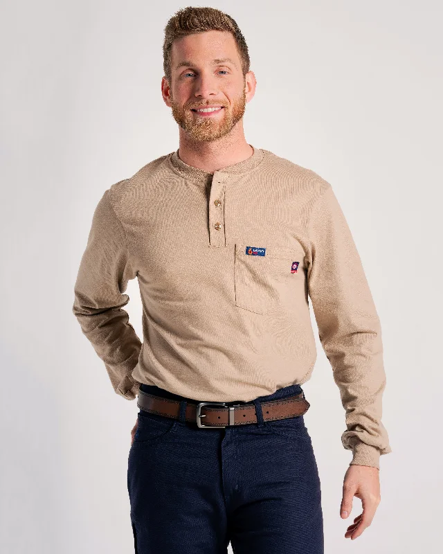 Plus Size Men's Striped Chambray Casual Shirts with a Spread Collar for a Preppy AppearanceFR Henley Tee | 7oz. 100% Cotton Jersey Knit | Khaki Plus Size Men's Striped Chambray Casual Shirts with a Spread Collar for a Preppy AppearanceFR Henley Tee | 7oz. 100% Cotton Jersey Knit | Khaki