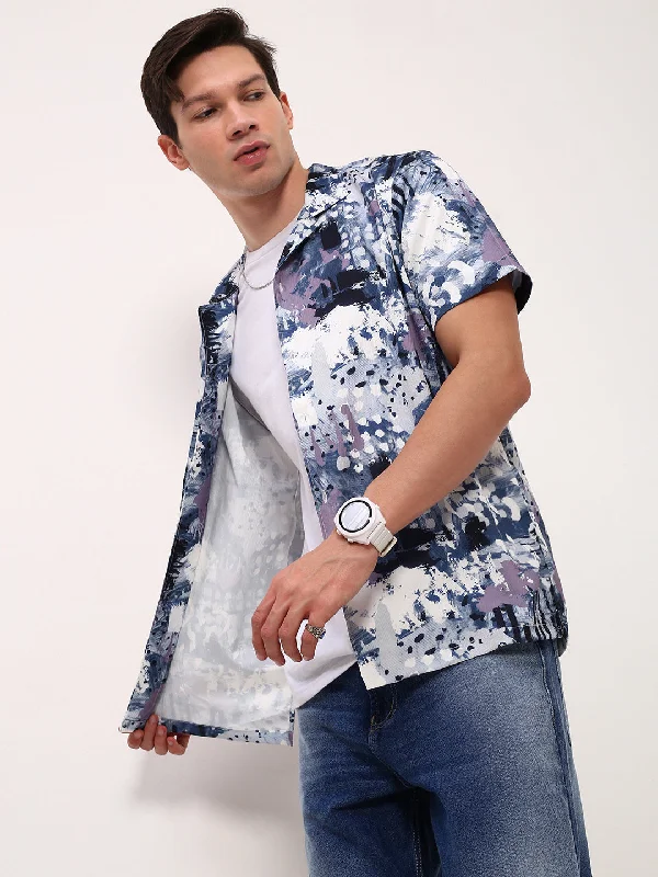 Men's Thermal - Lined Casual Shirts in Black for Added Warmth in Cold WeatherMen Blue Abstract Cuban Collar Shirt Men's Thermal - Lined Casual Shirts in Black for Added Warmth in Cold WeatherMen Blue Abstract Cuban Collar Shirt