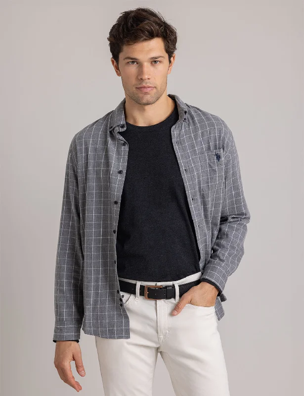 Men's Two - Tone Contrast Panel Casual Shirts in White and Navy for a Stylish and Eye - Catching DesignHEATHERED PEACHED TWILL LONG SLEEVE SHIRT Men's Two - Tone Contrast Panel Casual Shirts in White and Navy for a Stylish and Eye - Catching DesignHEATHERED PEACHED TWILL LONG SLEEVE SHIRT