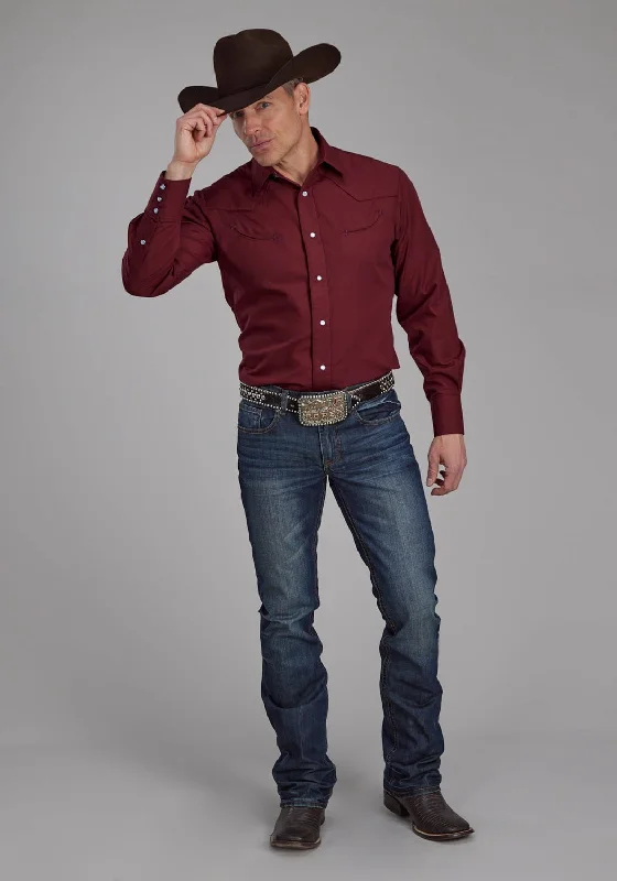 Men's Thermal - Lined Casual Shirts in Black for Added Warmth in Cold WeatherRoper Mens 2124 Broadcloth Wine Cotton Blend L/S Shirt Men's Thermal - Lined Casual Shirts in Black for Added Warmth in Cold WeatherRoper Mens 2124 Broadcloth Wine Cotton Blend L/S Shirt