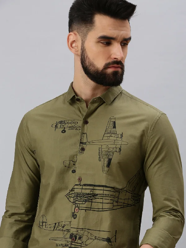Men's Wrinkle - Resistant Polyester Blend Casual Shirts for Easy Travel and MaintenanceMen Olive Printed Casual Shirt Men's Wrinkle - Resistant Polyester Blend Casual Shirts for Easy Travel and MaintenanceMen Olive Printed Casual Shirt