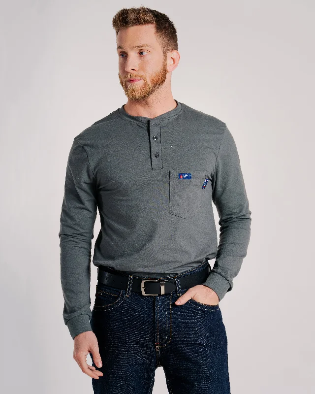 Men's Button - Down Oxford Casual Shirts in Crisp White for a Classic and Versatile StyleFR Henley Tees | 6oz. 93/7 Knit | Gray
