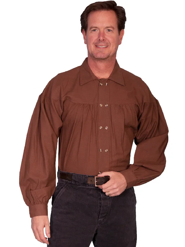 Men's Tailored Fit Checkered Casual Shirts in Multicolor for a Smart - Casual EnsembleScully Rangewear Mens Chocolate 100% Cotton L/S Pleated Old West Shirt