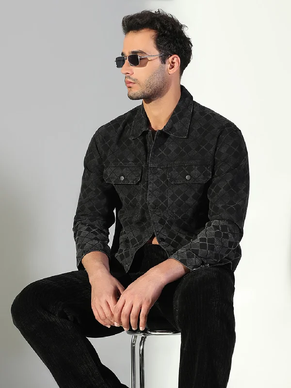 Plus Size Men's Striped Chambray Casual Shirts with a Spread Collar for a Preppy AppearanceMen Geometric Grey Shacket Plus Size Men's Striped Chambray Casual Shirts with a Spread Collar for a Preppy AppearanceMen Geometric Grey Shacket