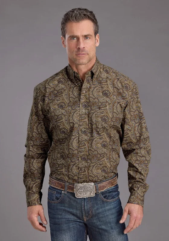 Men's Thermal - Lined Casual Shirts in Black for Added Warmth in Cold WeatherStetson Mens San Antonio Paisley Brown 100% Cotton 1 Pkt L/S Shirt