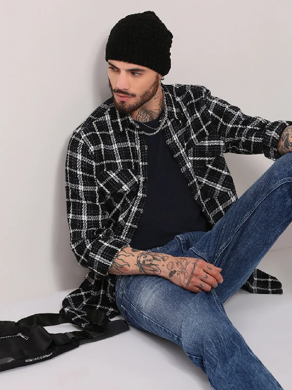 Men's Tailored Fit Checkered Casual Shirts in Multicolor for a Smart - Casual EnsembleMen Black Checked Shacket