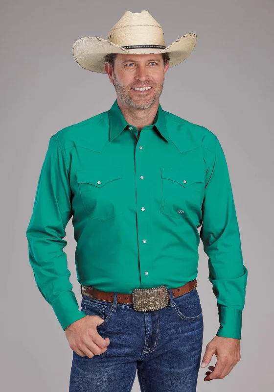 Men's Moisture - Wicking Performance Fabric Casual Shirts for Outdoor ActivitiesRoper Mens 2388 Poplin Stretch Jade Green Cotton Blend L/S Shirt Men's Moisture - Wicking Performance Fabric Casual Shirts for Outdoor ActivitiesRoper Mens 2388 Poplin Stretch Jade Green Cotton Blend L/S Shirt