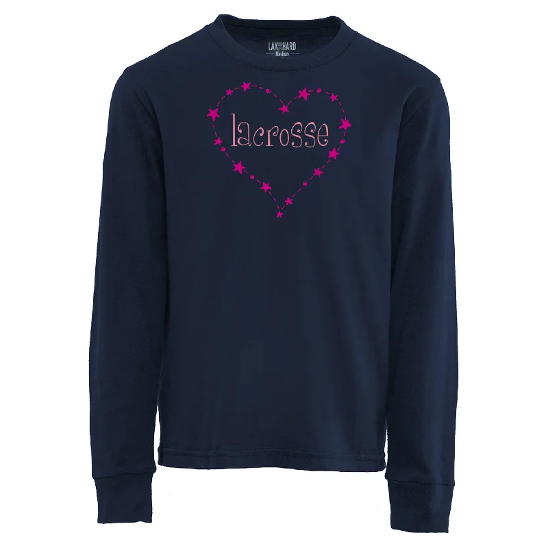 Men's Embroidered Detail Casual Shirts in Beige for a Touch of EleganceGirls Lacrosse Heart Long Sleeve T-Shirt - Navy