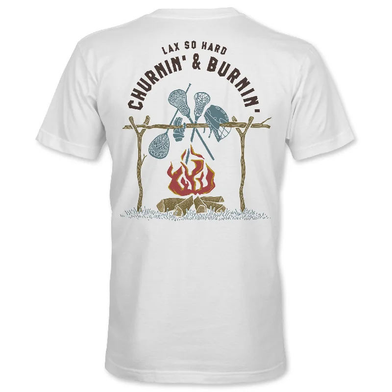 Men's Long - Line Oversized Casual Shirts in Dark Gray for a Relaxed and Modern LookBoys Churnin & Burnin Lacrosse T-Shirt - White