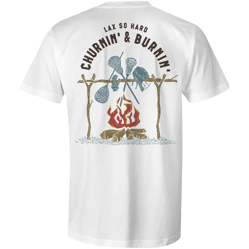 Men's Embroidered Detail Casual Shirts in Beige for a Touch of EleganceMens Churnin & Burnin Lacrosse T-Shirt - White