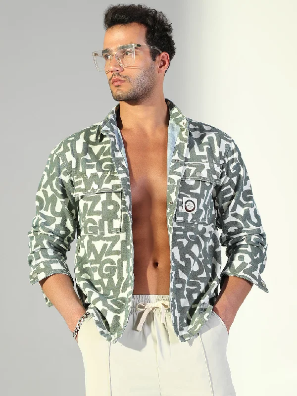 Men's Moisture - Wicking Performance Fabric Casual Shirts for Outdoor ActivitiesMen Typography Grey Shacket