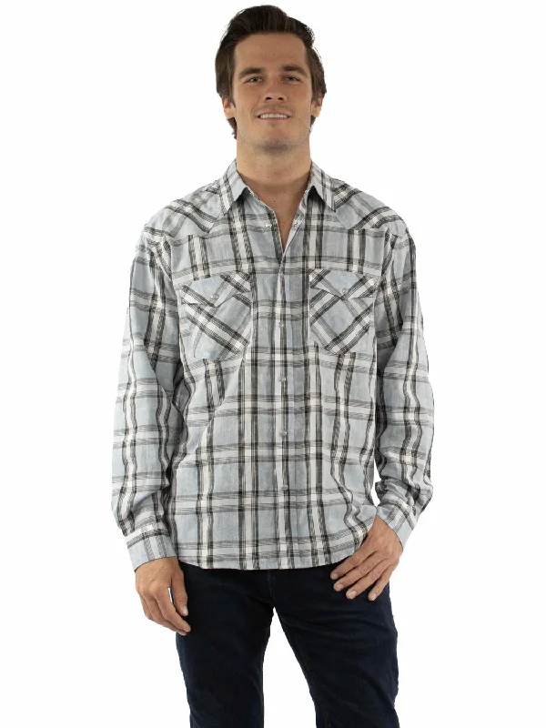 Men's Wrinkle - Resistant Polyester Blend Casual Shirts for Easy Travel and MaintenanceScully Mens Worn Washed Plaid Grey 100% Cotton L/S Shirt