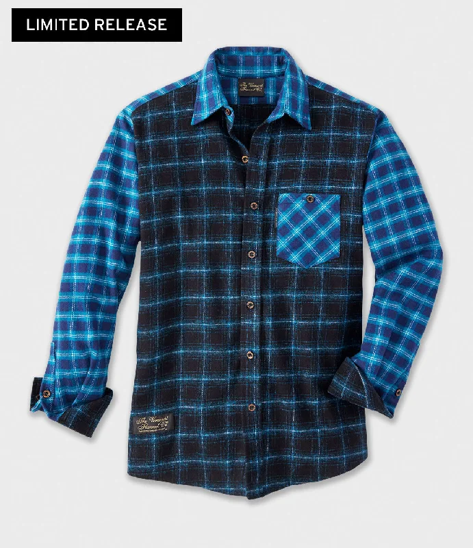 Men's Distressed Denim Casual Shirts with Frayed Edges for a Trendy and Rugged LookFitted Flannel Shirt - Mixed Up Blues Men's Distressed Denim Casual Shirts with Frayed Edges for a Trendy and Rugged LookFitted Flannel Shirt - Mixed Up Blues