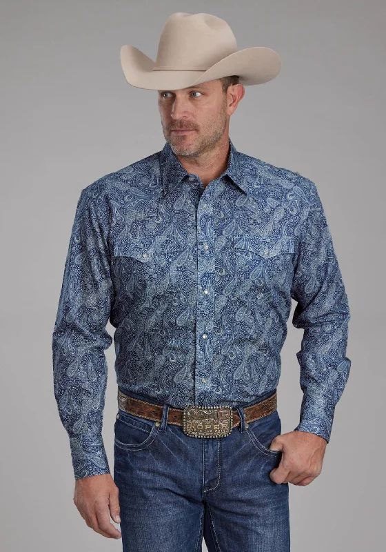 Men's Shearling - Lined Collar Casual Shirts in Brown for a Rustic and Warm AppealRoper Mens River Paisley Blue 100% Cotton L/S Shirt