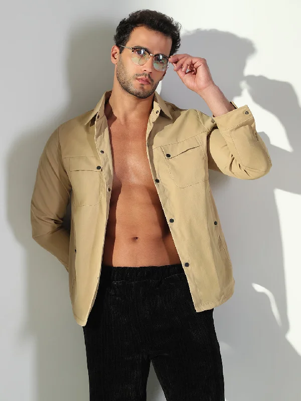 Men's Moisture - Wicking Performance Fabric Casual Shirts for Outdoor ActivitiesMen Solid Khaki Shacket Men's Moisture - Wicking Performance Fabric Casual Shirts for Outdoor ActivitiesMen Solid Khaki Shacket