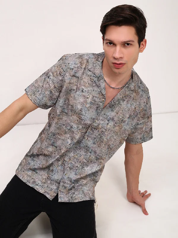 Men's Sustainable Recycled Material Casual Shirts for Eco - Conscious ConsumersMen Green Graphic Cuban Collar Shirt Men's Sustainable Recycled Material Casual Shirts for Eco - Conscious ConsumersMen Green Graphic Cuban Collar Shirt