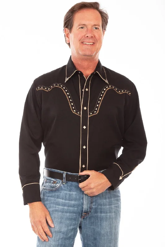 Men's Linen Blend Casual Shirts with Roll - Up Sleeves for a Summer Beach LookScully Mens Black Poly/Rayon Pinking Edge L/S Shirt Men's Linen Blend Casual Shirts with Roll - Up Sleeves for a Summer Beach LookScully Mens Black Poly/Rayon Pinking Edge L/S Shirt