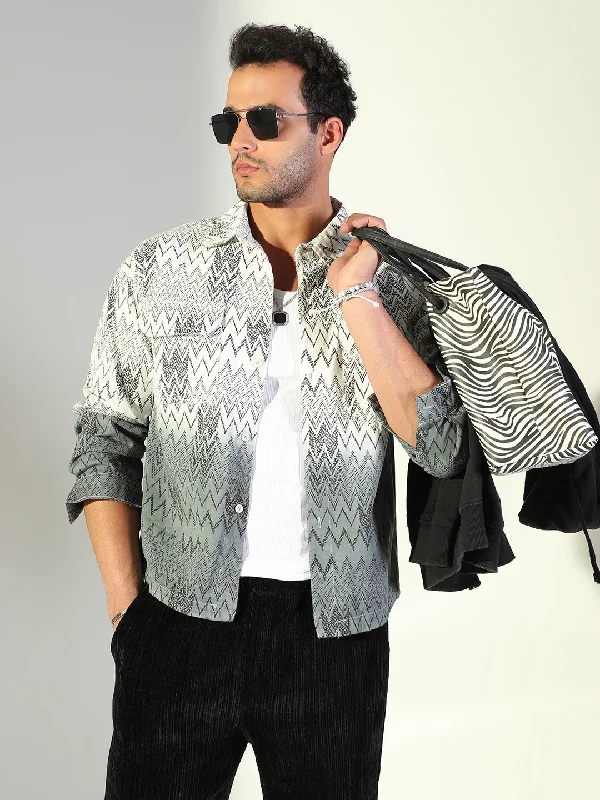 Men's Shearling - Lined Collar Casual Shirts in Brown for a Rustic and Warm AppealMen Chevron White Shacket