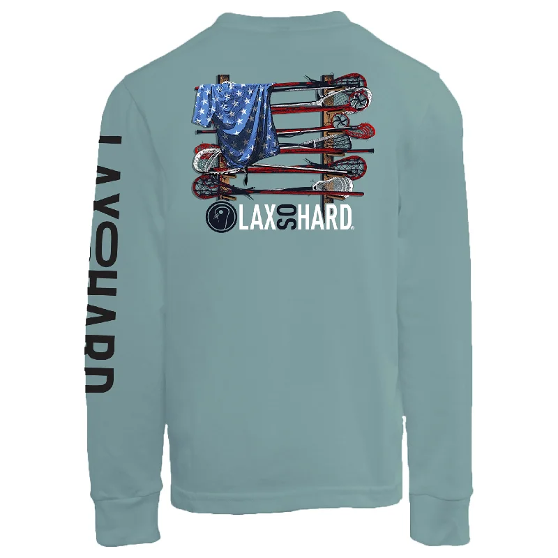 Men's Slim - Fit Printed Floral Casual Shirts in Pastel Colors for a Spring - Inspired VibeBoys Lacrosse Stick American Flag Long Sleeve T-Shirt - Mint
