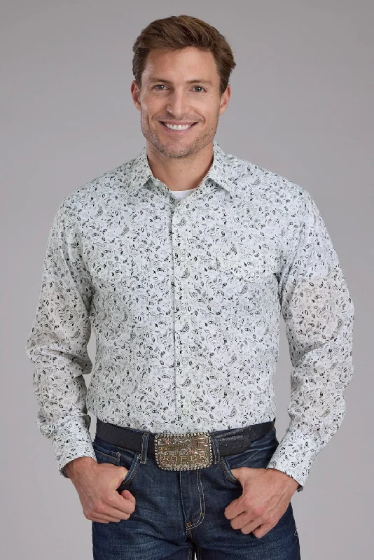 Men's Distressed Denim Casual Shirts with Frayed Edges for a Trendy and Rugged LookRoper Mens 2428 Paisley Black/White Cotton Blend L/S Shirt